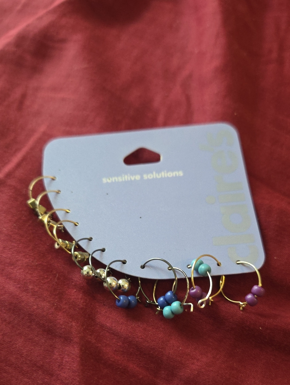 Claire's Gold Hoop Earring Set with Blue & Purple Beads